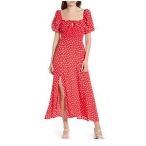 & Other Stories Midi Dress Red Floral Sz 4 Euro Summer Milk Maid EUC